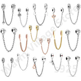 925 Silver Flower Safety Chain Bead Charm for Bracelet DIY