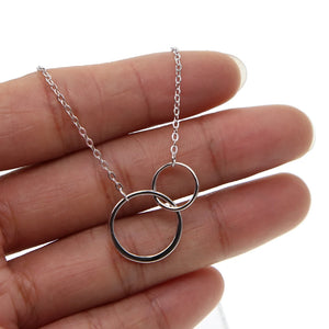 925 Sterling Silver Teen Girl Double Circle Moving Round Circle Silver Necklace