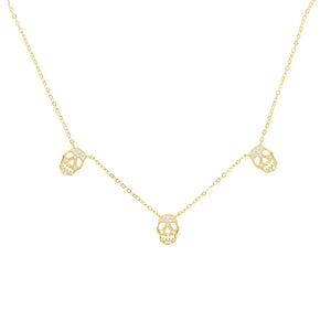 925 Silver Skeleton CZ Skull Charm Choker Necklace Punk Rock Women Necklaces
