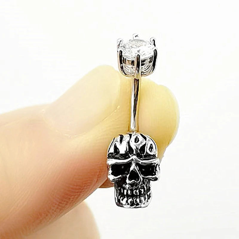 925 Sterling Silver Skull Belly Button Ring