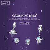 925 Silver Space Cat Charm Pendant Bracelet DIY Jewelry