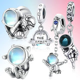 925 Silver Space Cat Charm Pendant Bracelet DIY Jewelry