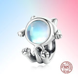 925 Silver Space Cat Charm Pendant Bracelet DIY Jewelry