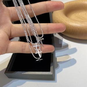 925 Sterling Silver Sparkling Flash Pearl Cross Necklace