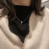 925 Sterling Silver Sparkling Flash Pearl Cross Necklace