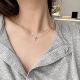 925 Sterling Silver Sparkling Flash Pearl Cross Necklace