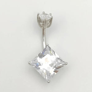 925 Silver Square CZ Belly Ring Piercing Jewelry