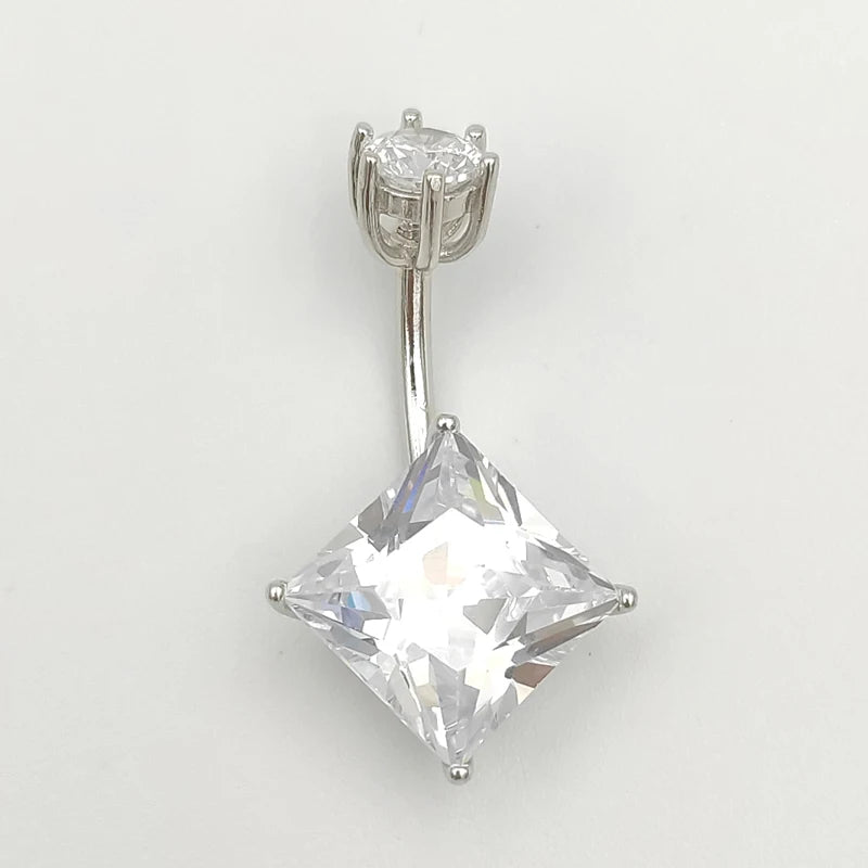 925 Silver Square CZ Belly Ring Piercing Jewelry