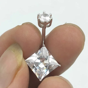 925 Silver Square CZ Belly Ring Piercing Jewelry