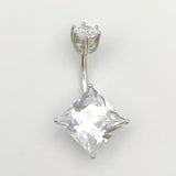 925 Silver Square CZ Belly Ring Piercing Jewelry