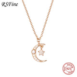 925 Silver Star Moon Necklace Flash Diamond Choker