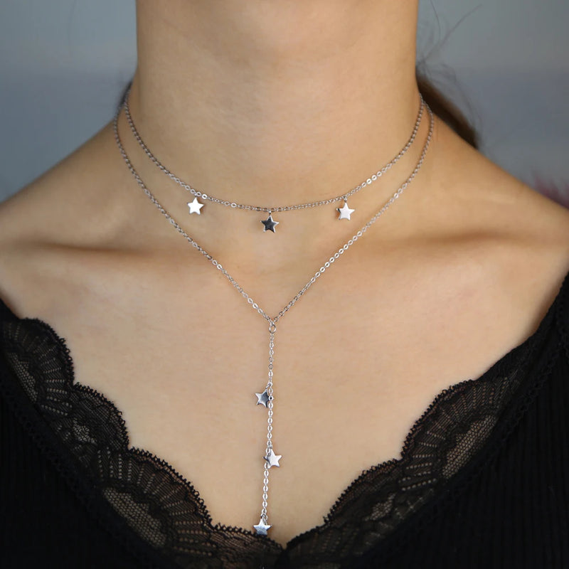 925 Silver Star Charm Y Shape Chain Necklace