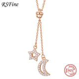 925 Silver Star Moon Necklace Flash Diamond Tassel Choker for Women