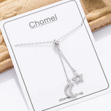 925 Silver Star Moon Necklace Flash Diamond Tassel Choker for Women