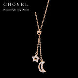 925 Silver Star Moon Necklace Flash Diamond Tassel Choker for Women