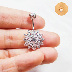 925 Silver Sunflower Belly Button Ring Navel Piercing Jewelry Women