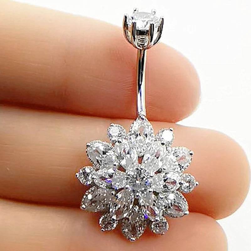 925 Silver Sunflower Belly Ring Navel Piercing Jewelry