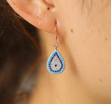 925 Silver Evil Eye Dangle Earring with Colorful CZ Stone