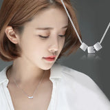 925 Silver Three Box Necklace Pendant Clavicle Chain