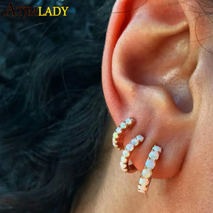 925 Silver Fire Opal Women Earring Huggie Hoops