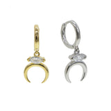 925 Silver CZ Moon Huggie Earrings for Women