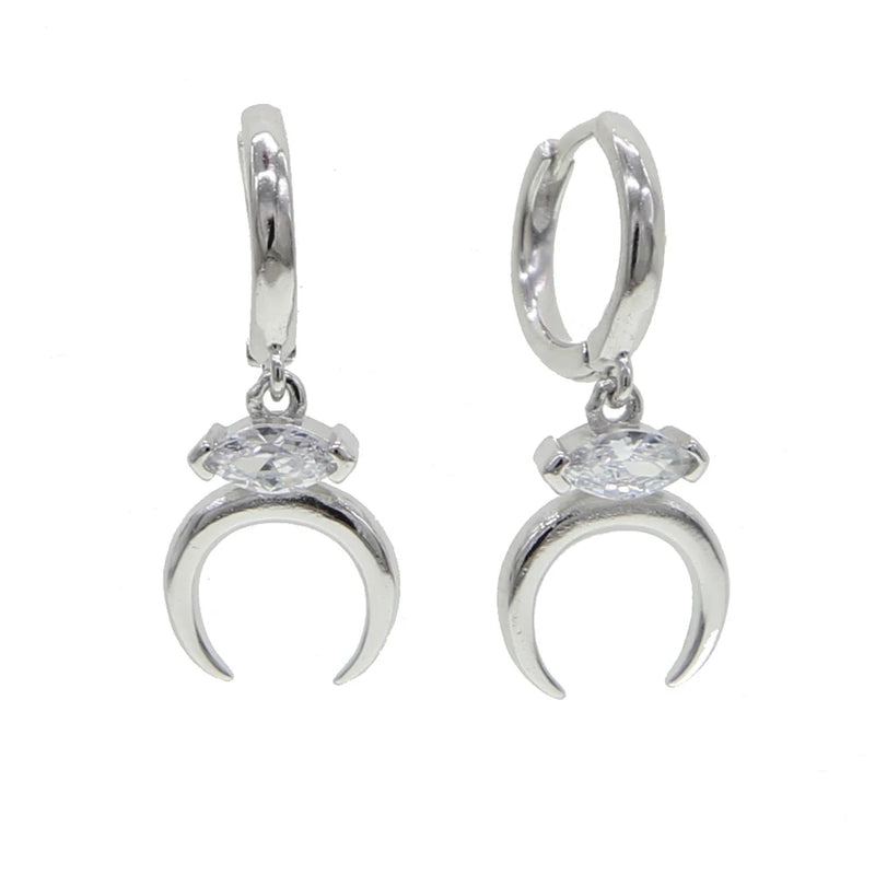 925 Silver CZ Moon Huggie Earrings for Women