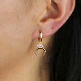 925 Silver CZ Moon Huggie Earrings for Women