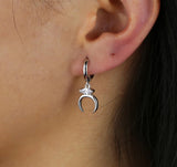 925 Silver CZ Moon Huggie Earrings for Women
