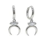 925 Silver CZ Moon Huggie Earrings for Women