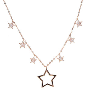 925 Silver Star Charm Chain Choker Necklace Rose Plated Wedding