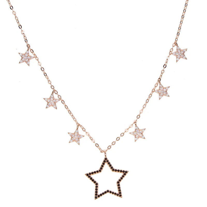 925 Silver Star Charm Chain Choker Necklace Rose Plated Wedding