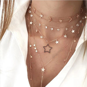 925 Silver Star Charm Chain Choker Necklace Rose Plated Wedding