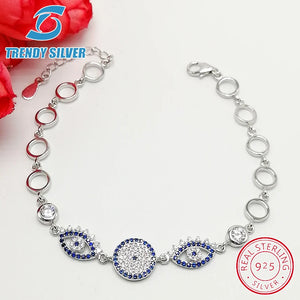925 Silver Evil Eye Bracelet with CZ Zirconia for Women