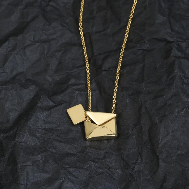 925 Sterling Silver Envelope Cross Necklace European American Jewelry