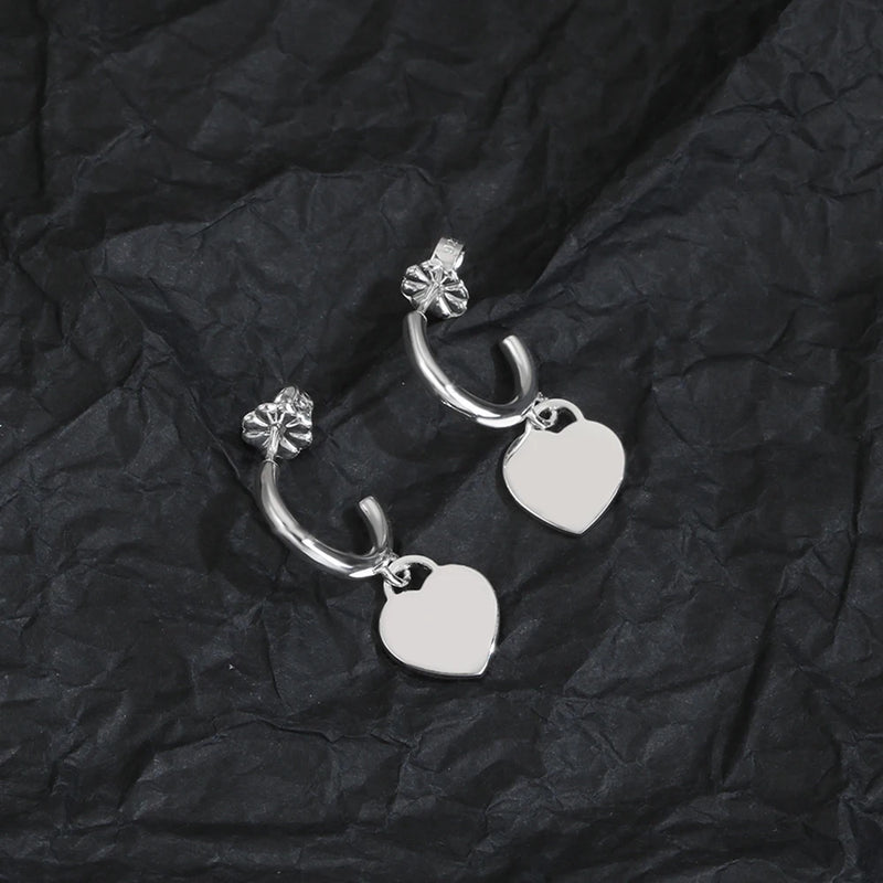 925 Sterling Silver Heart-shaped Earrings with Drill