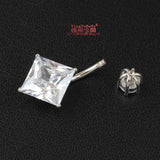 925 Silver Women Belly Button Ring Square Zircon Big Stone