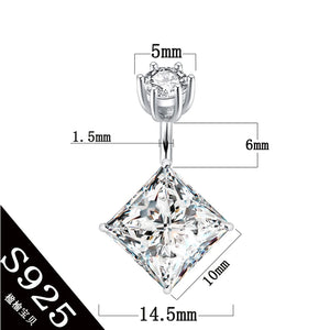 925 Silver Women Belly Button Ring Square Zircon Big Stone