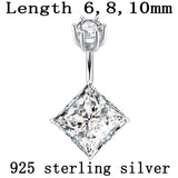 925 Silver Women Belly Button Ring Square Zircon Big Stone