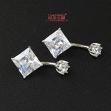 925 Silver Women Belly Button Ring Square Zircon Big Stone