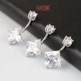 925 Silver Women Belly Button Ring Square Zircon Big Stone