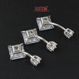 925 Silver Women Belly Button Ring Square Zircon Big Stone