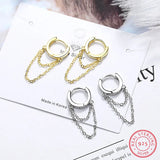 925 Silver Tassel Chain Earring CZ Ear Wire Elegant Jewelry