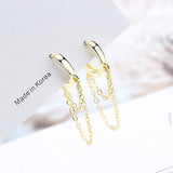 925 Silver Tassel Chain Earring CZ Ear Wire Elegant Jewelry