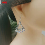 Long Fan-Shaped Crystal Earrings