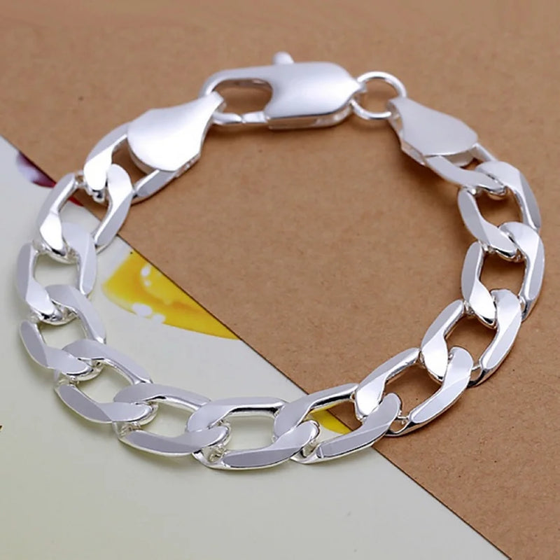 Silver 12MM Chain Bracelet Joker Charm Personalized Female Jewelry