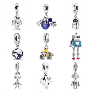 925Silver Charm Robot Bead Fit Bracelet Women Jewelry Rocket Space Astronaut