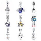 925Silver Charm Robot Bead Fit Bracelet Women Jewelry Rocket Space Astronaut