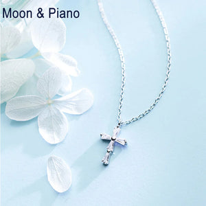 925Silver Diamond Cross Pendant Personality Ladies Necklace Jewelry Gift