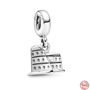 Sterling Silver Charm Bead Bracelet Dangle Castle Pendant Gift