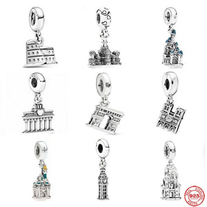 Sterling Silver Charm Bead Bracelet Dangle Castle Pendant Gift